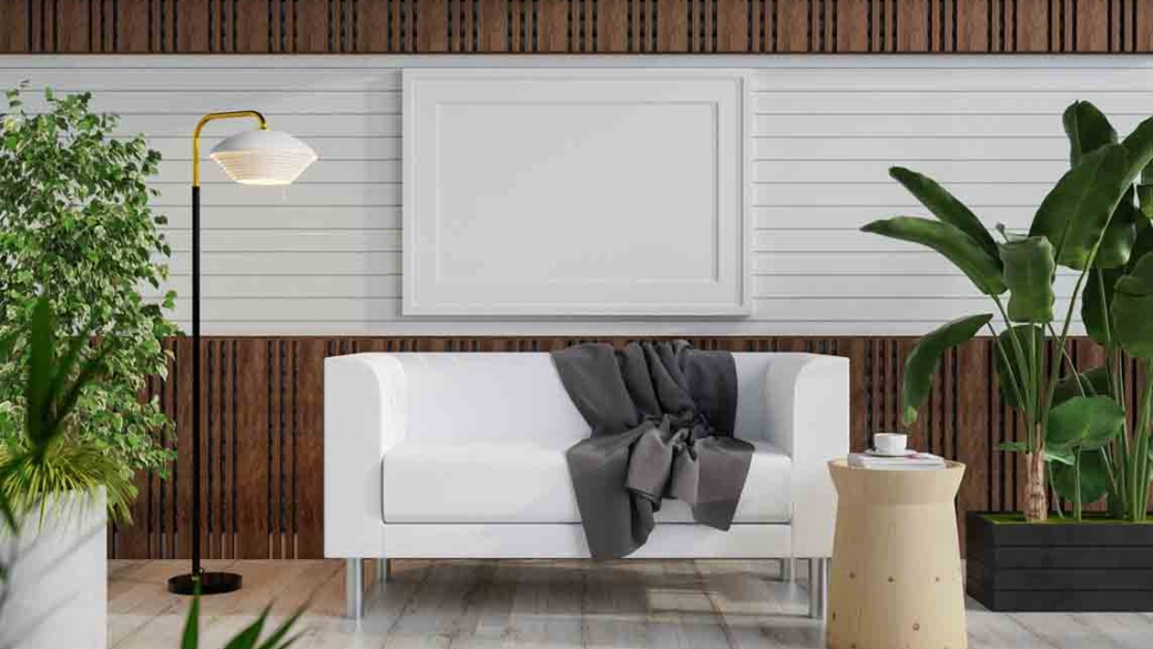 3D Mockup photo frame in Modern interior of living room