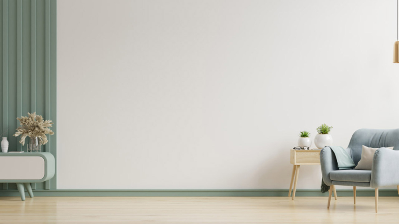 The interior has a armchair on empty white wall background,3D rendering